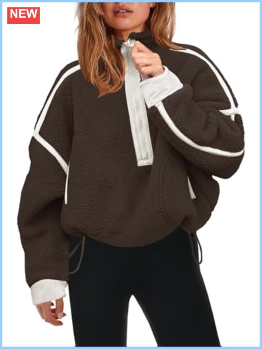 Half Zip Fleece Pullover Sherpa Jacket Polyester Blend Women